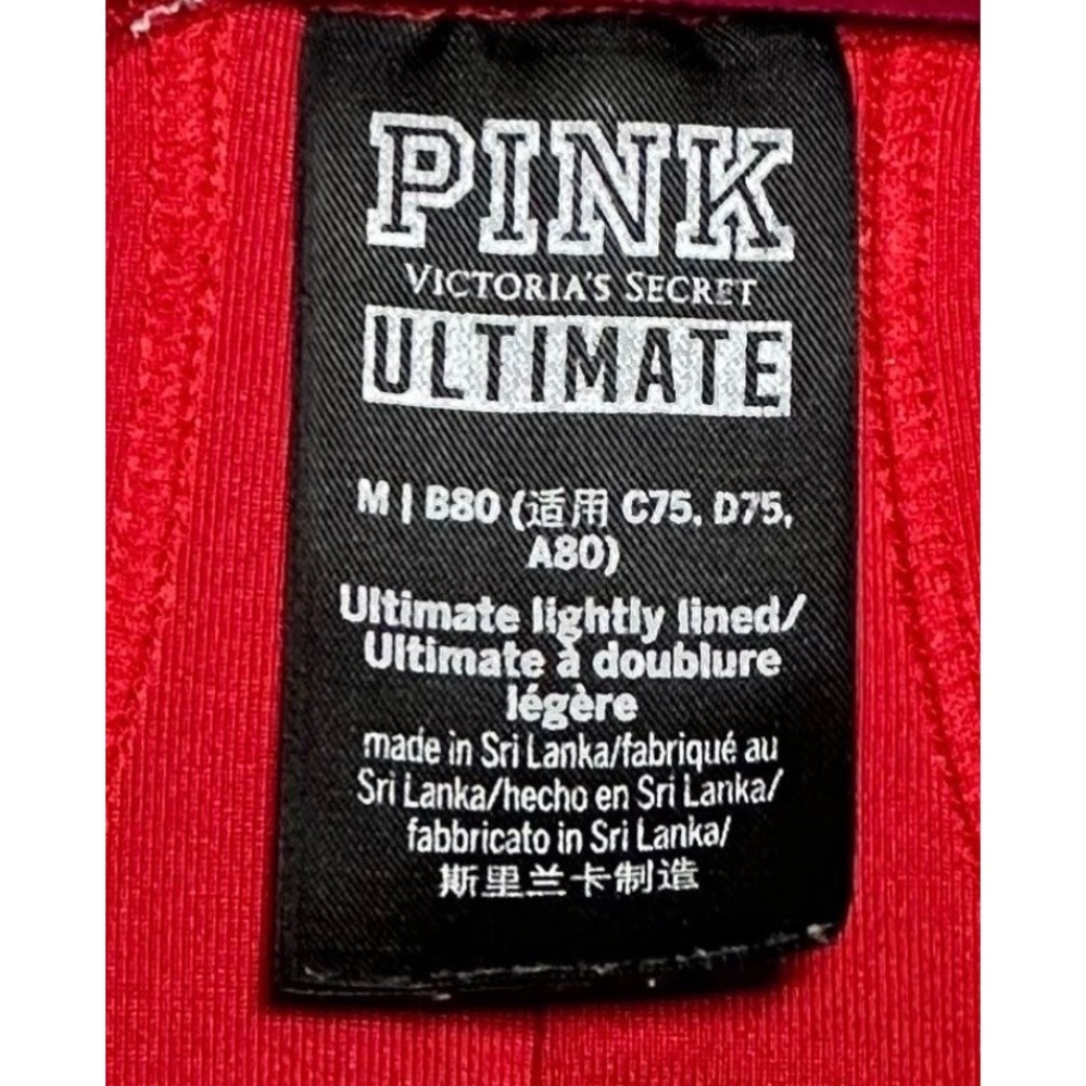 Victoria's Secret PINK Ultimate Red Gold Logo Lightly Lined Sports Bra Medium - Picture 4 of 4